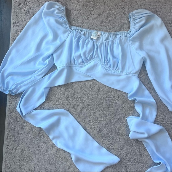 Musette Light Blue Tie back Crop Top - Picture 6 of 7